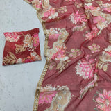 Beautiful Floral Print Silk Saree