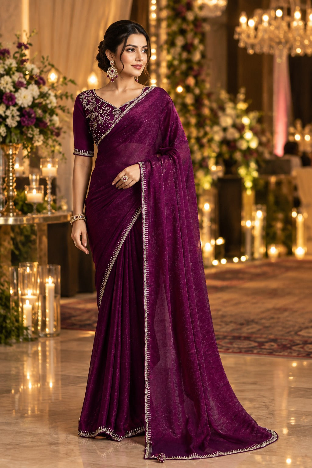 Festive Blooming Fendy Chiffon Saree