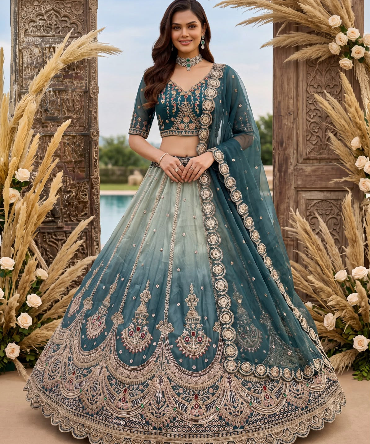 Astonishing Art Of Work Shaded Lehenga