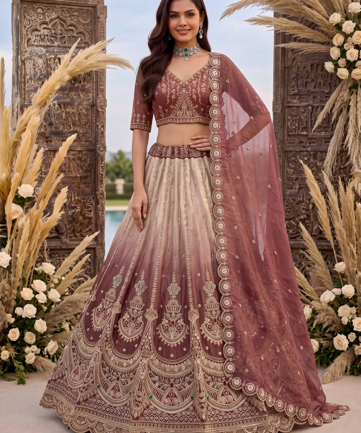 Astonishing Art Of Work Shaded Lehenga