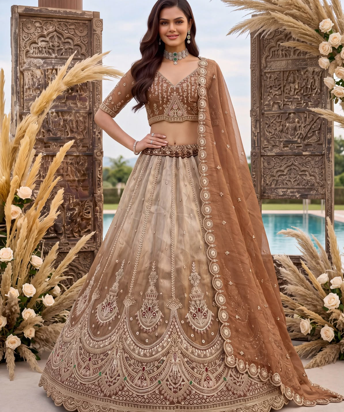 Astonishing Art Of Work Shaded Lehenga
