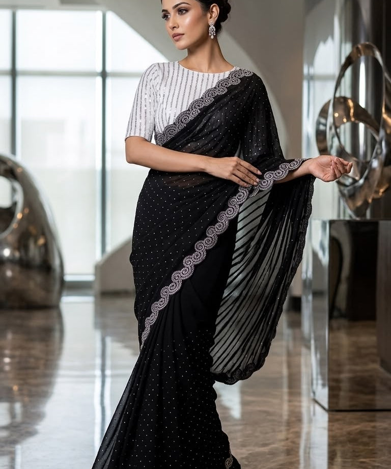 Kavya Georgette Sworvski Diamond Saree