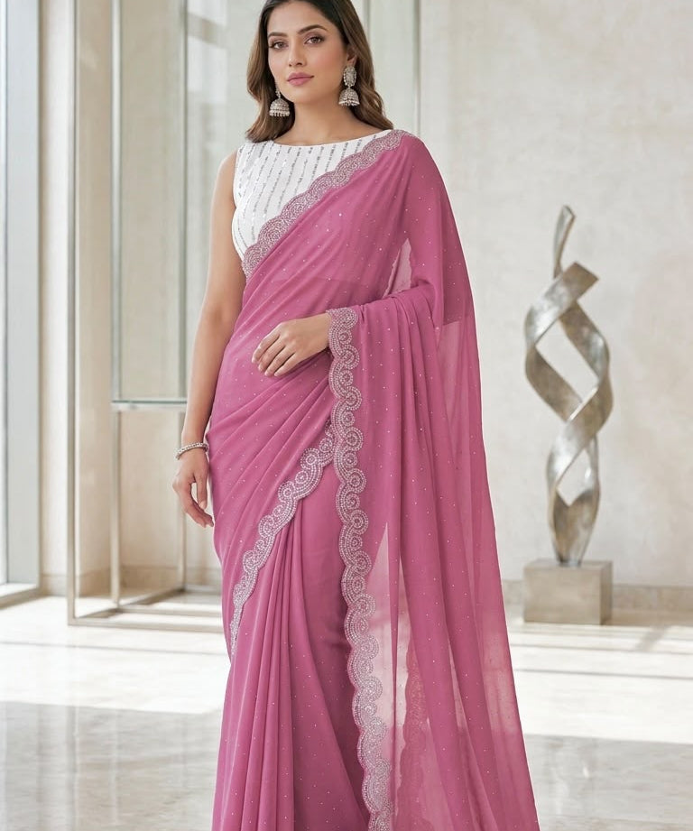 Kavya Georgette Sworvski Diamond Saree