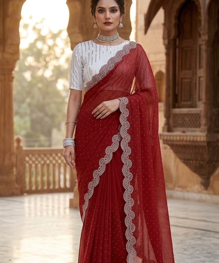Kavya Georgette Sworvski Diamond Saree