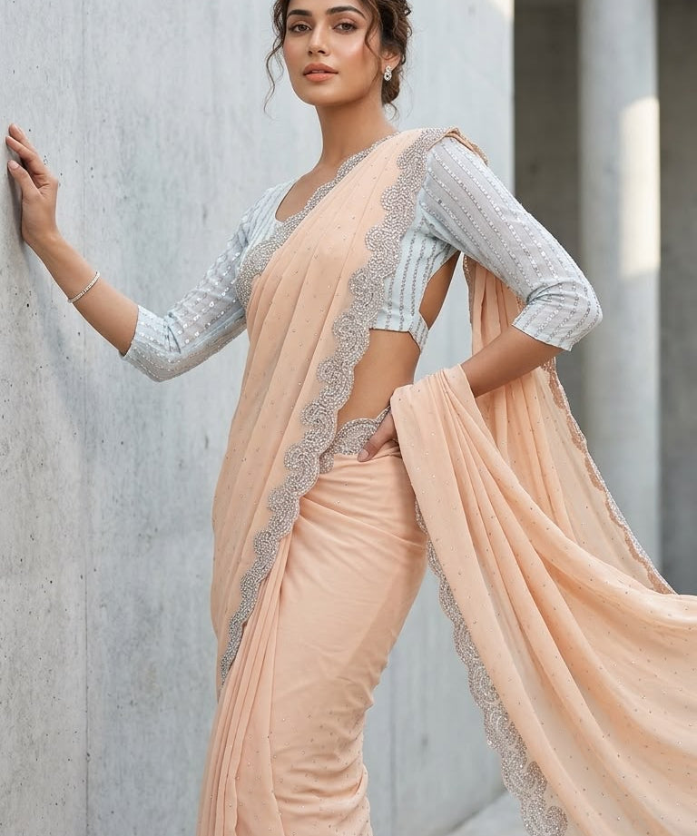 Kavya Georgette Sworvski Diamond Saree