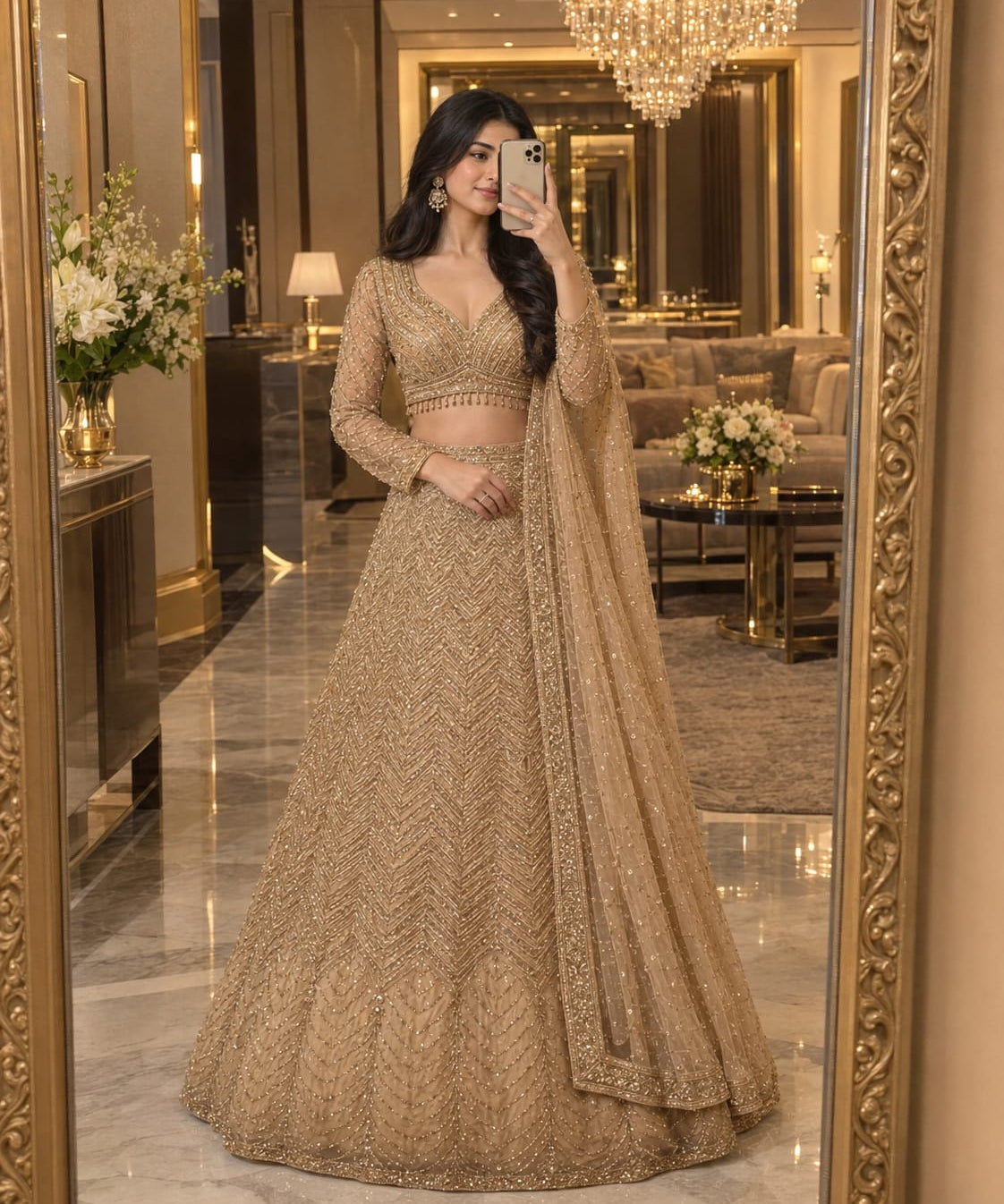 Stunning Net Embroidered Lehenga