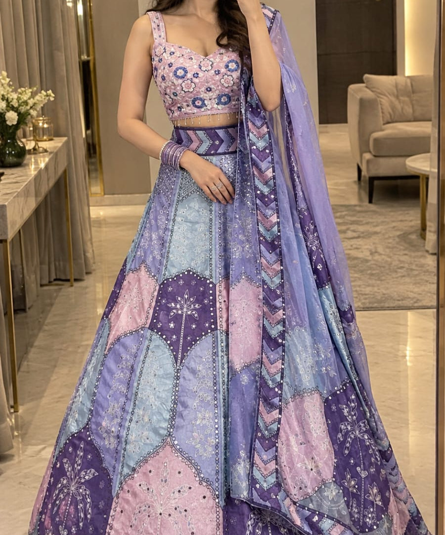 Splendid Chinon Silk Printed Lehenga