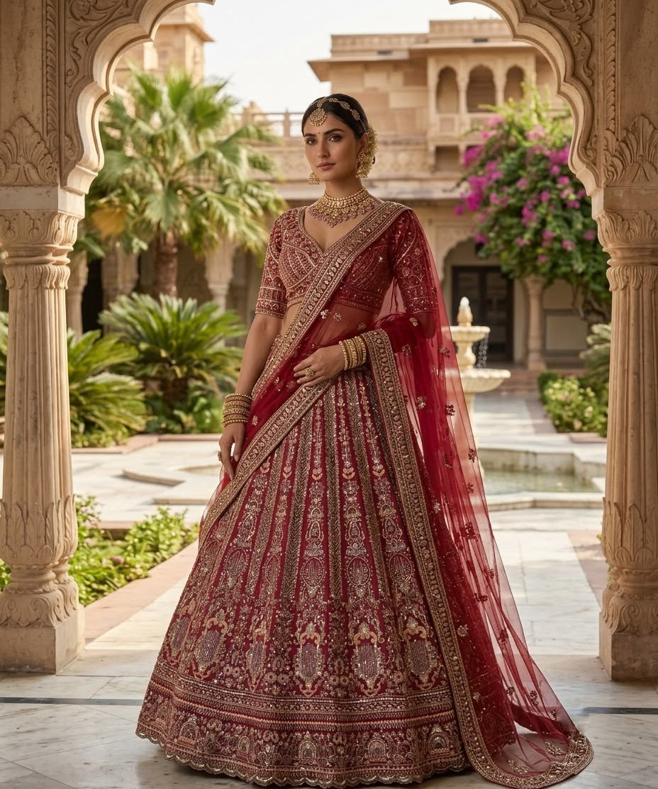 Gorgeous Red Embroidered Bridal Lehenga
