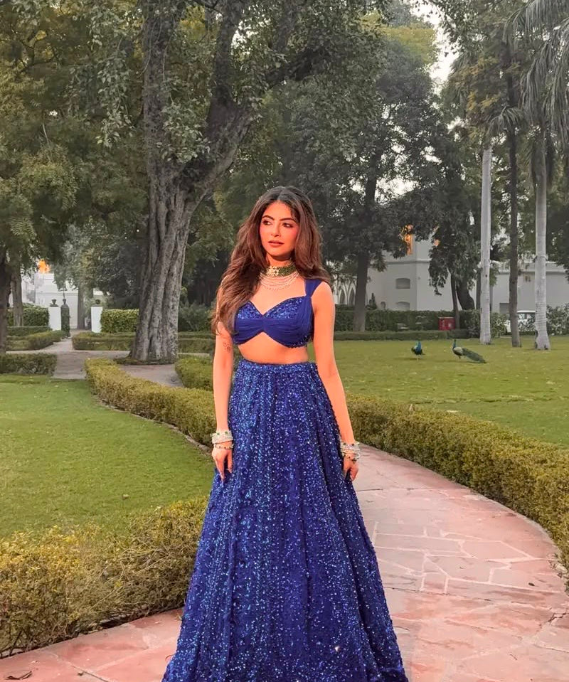 Bluish Light Up Sequence Work Lehenga