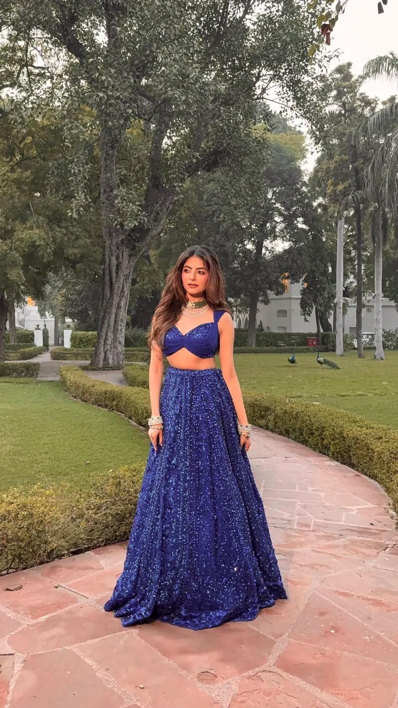 Bluish Light Up Sequence Work Lehenga