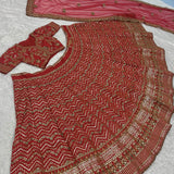Vibrant Red Silk Embroidered Wedding Lehenga