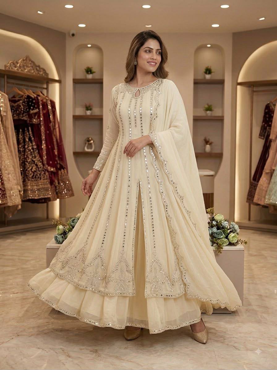 Festive Mirror Work Anarkali Gown