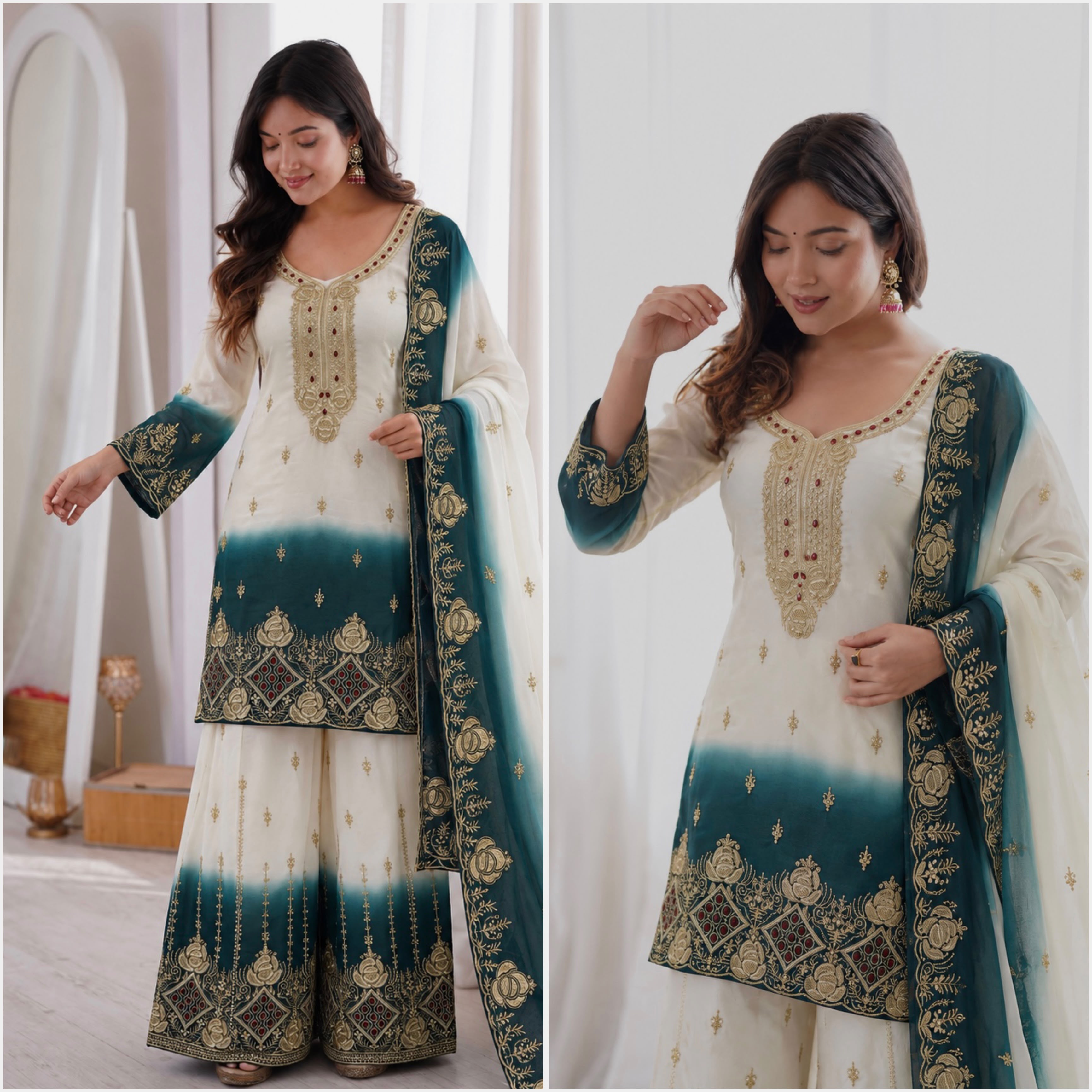 Classic Two Tone Embroidered Suit