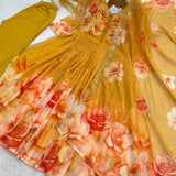 Mustard Floral Print Anarkali Gown