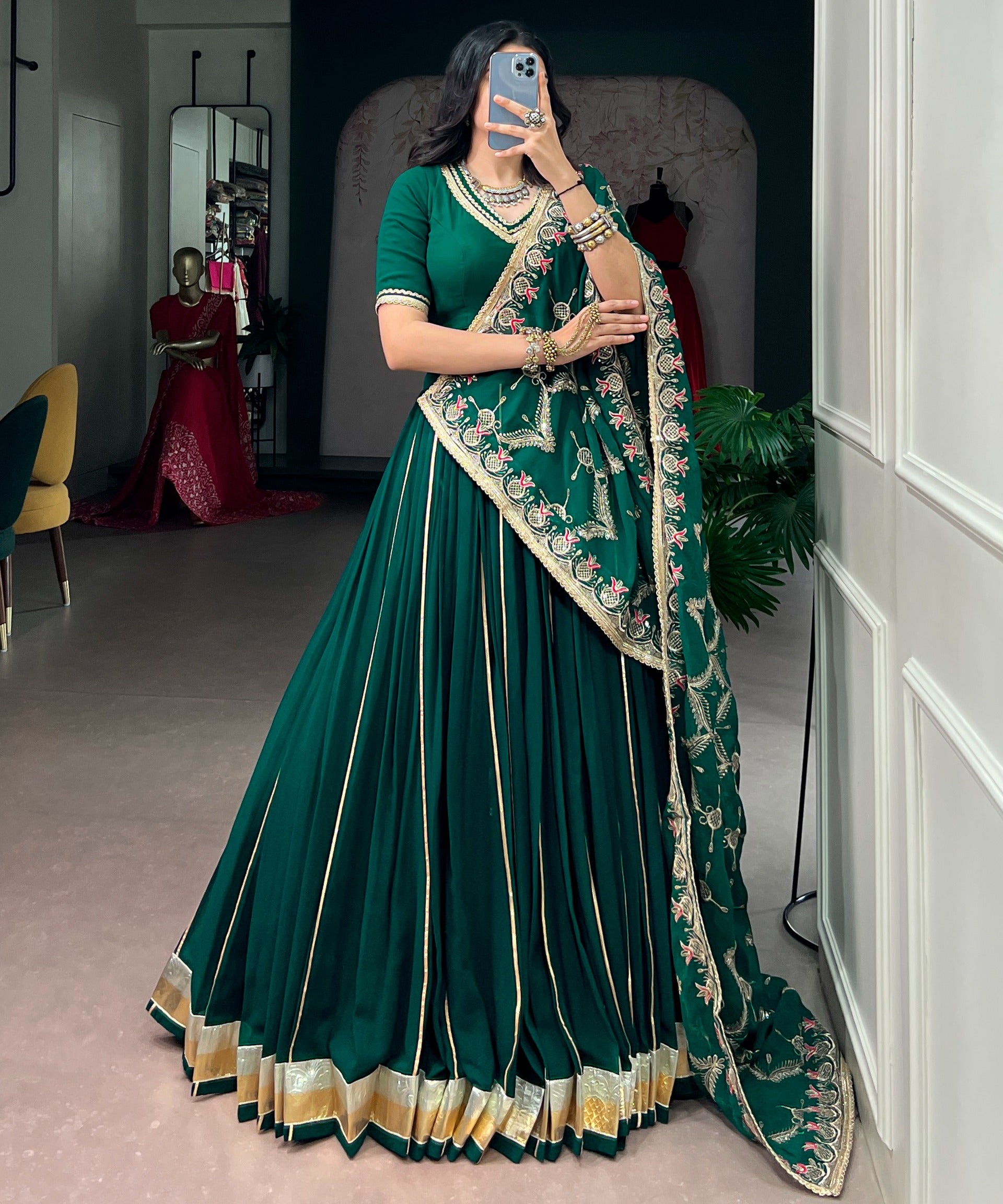 Dark Green Georgette Lehenga Choli