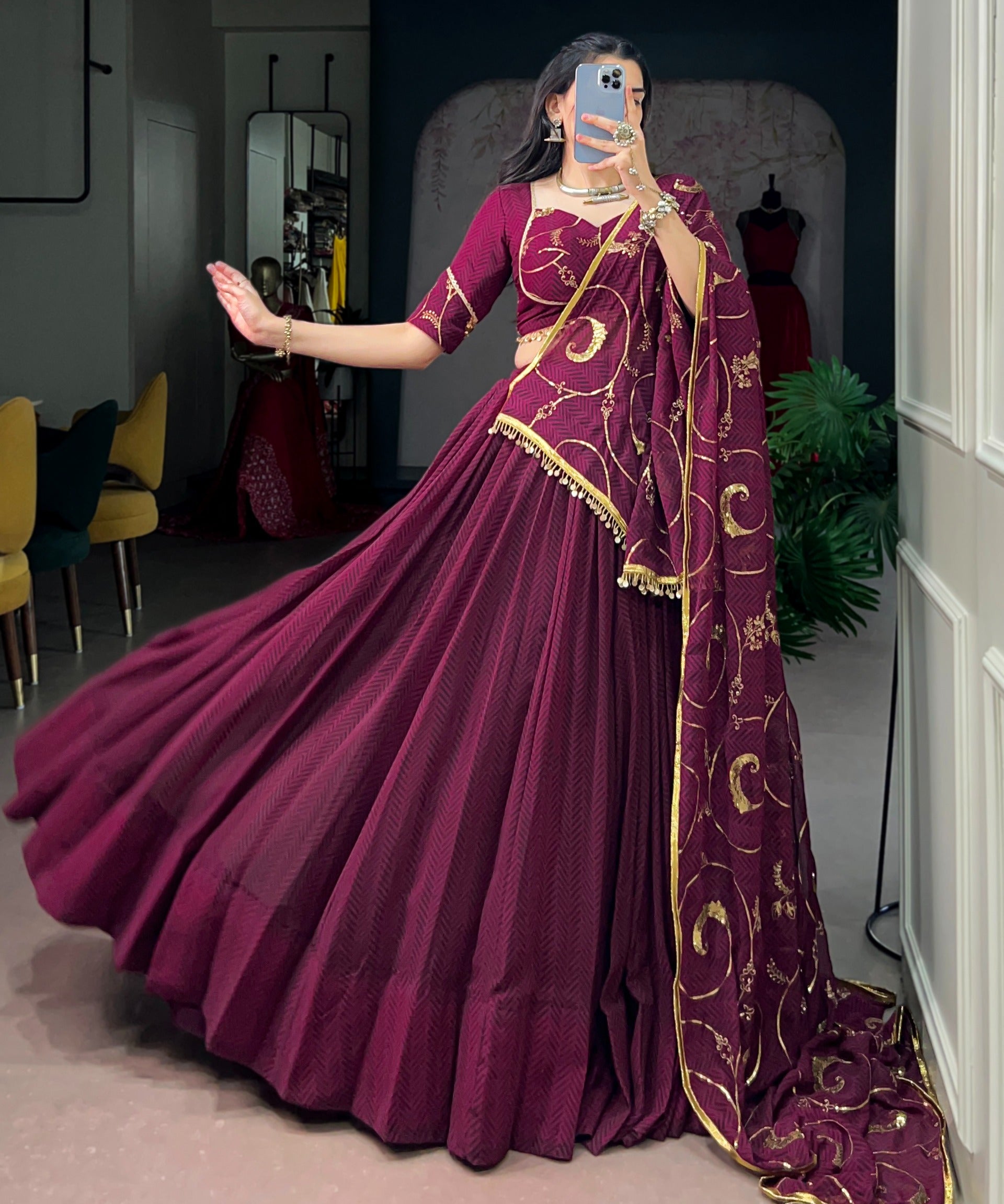 Maroon Lovely Embroidered Lehenga