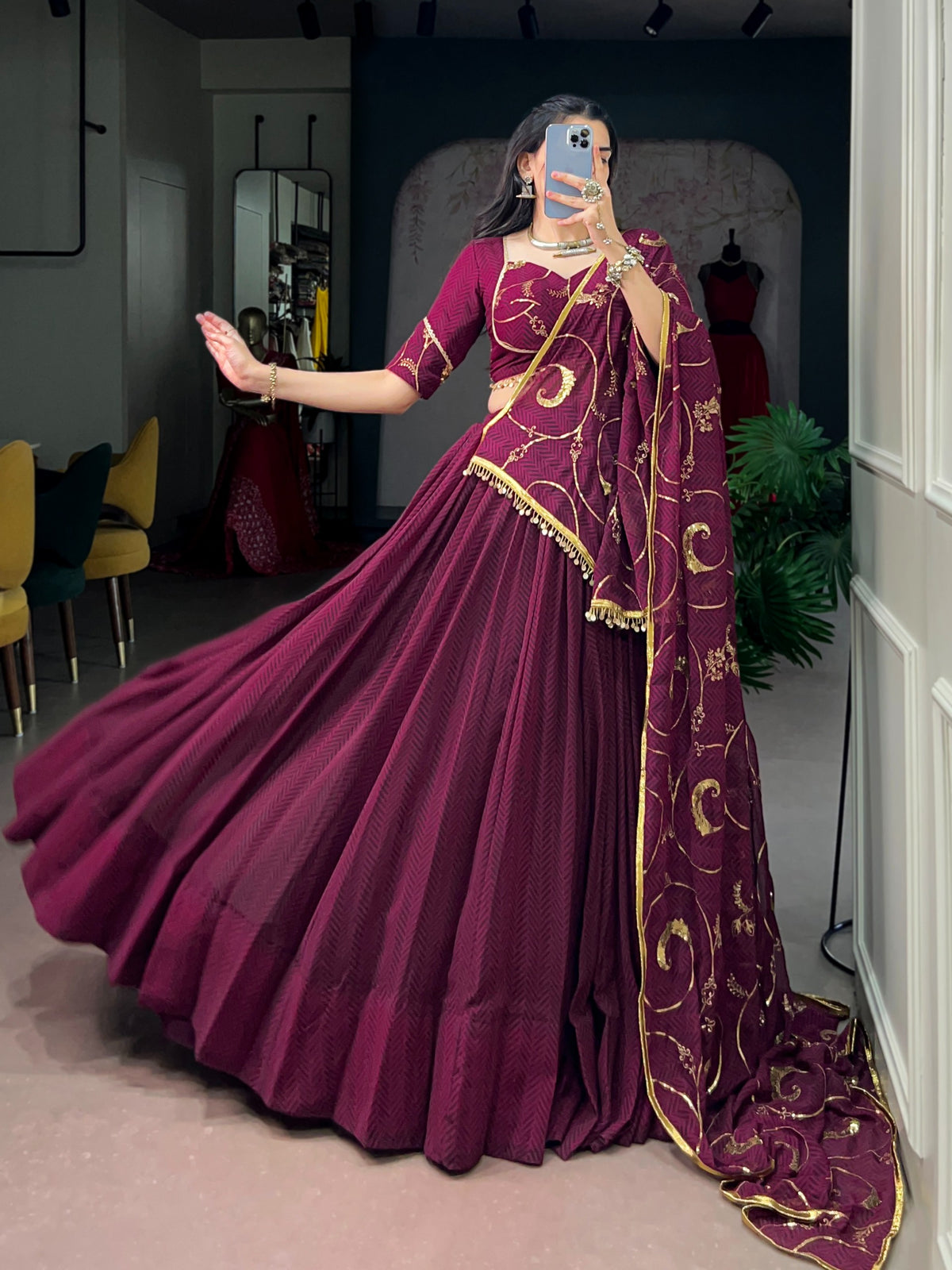 Maroon Lovely Embroidered Lehenga