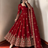 Maroon Ethnic Crush Silk Anarkali Gown