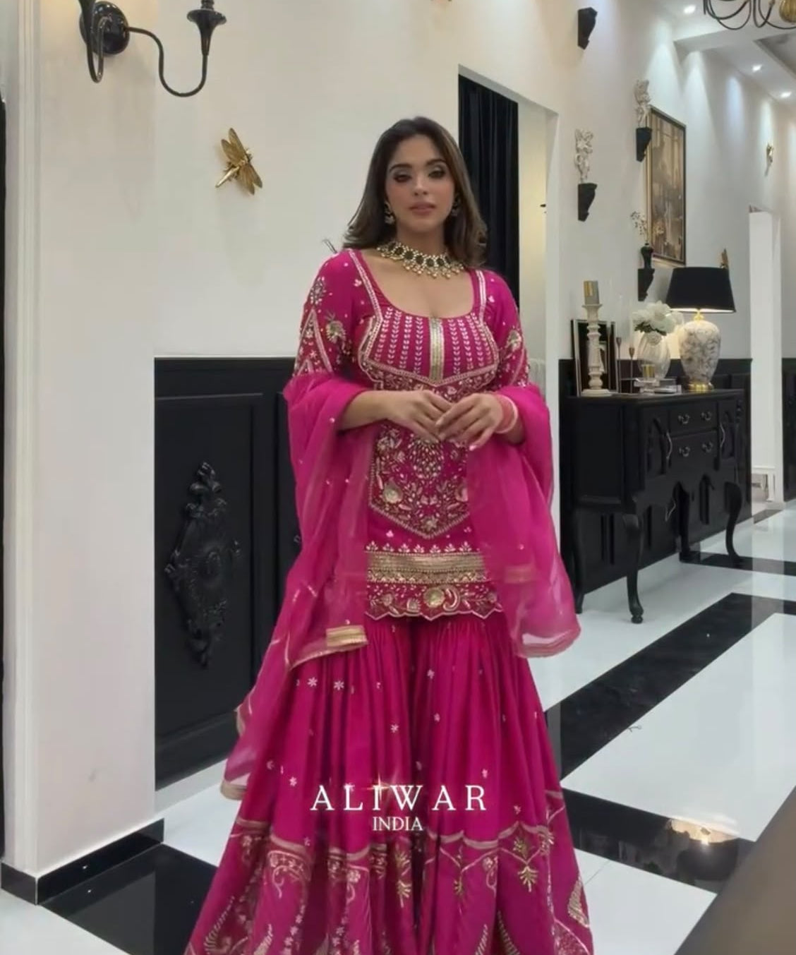 Classic Pakistani Embroidered Top Sharara