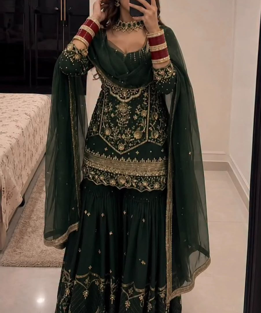 Classic Pakistani Embroidered Top Sharara