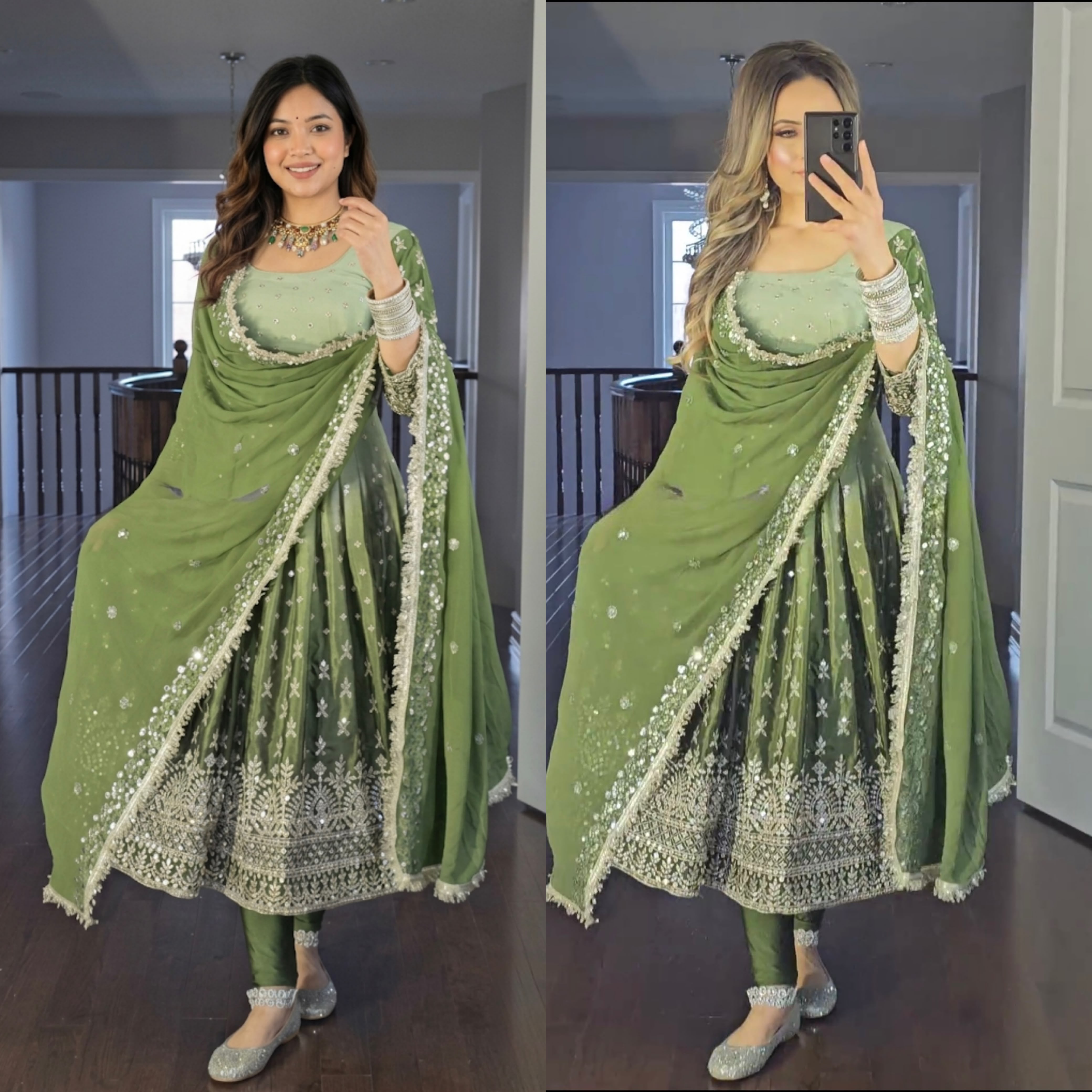 Designer Chinon Silk Anarkali Suit