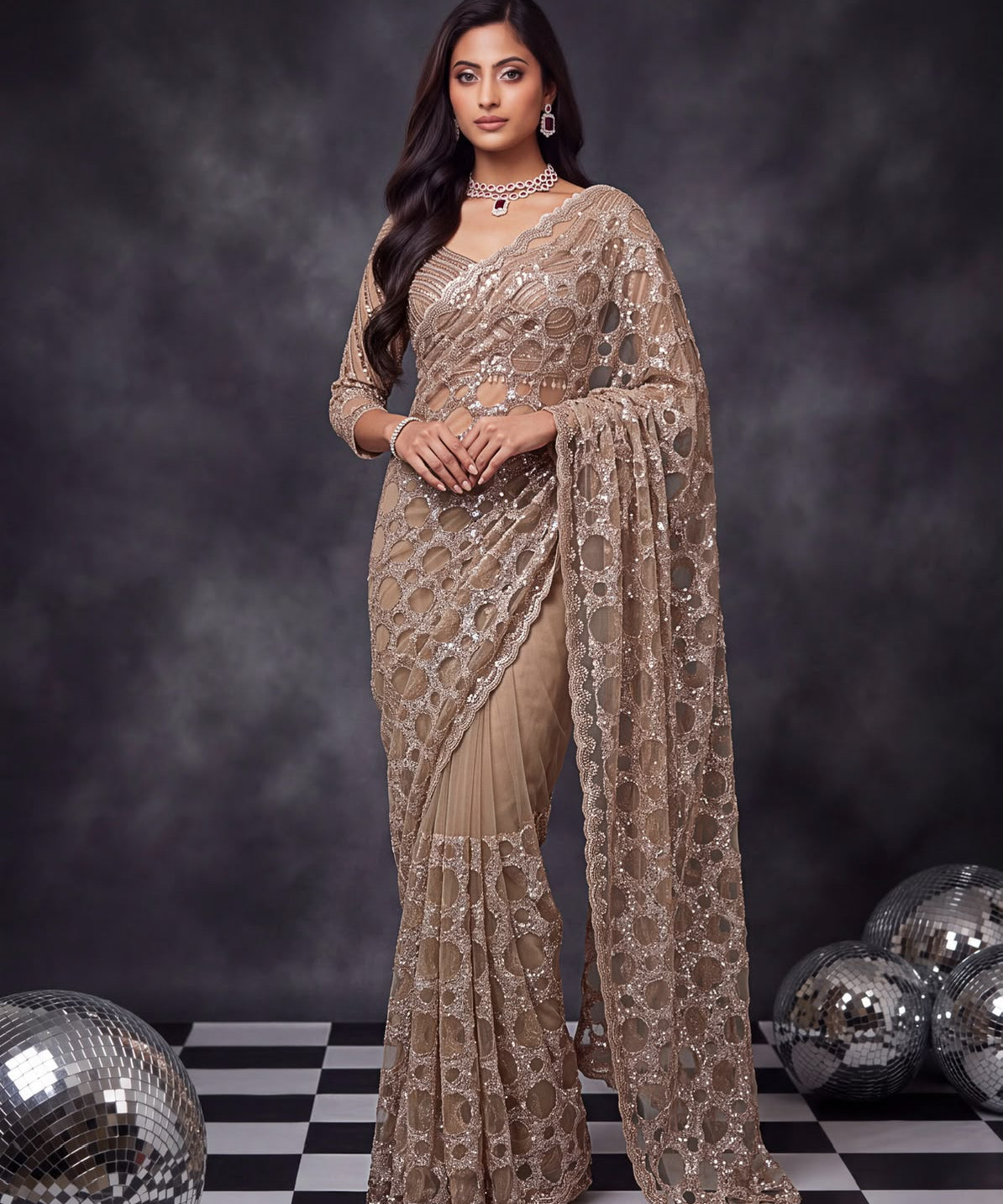 Premium Bridal Net Cutwork Saree