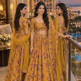 Mustard Floral Print Lehenga Choli