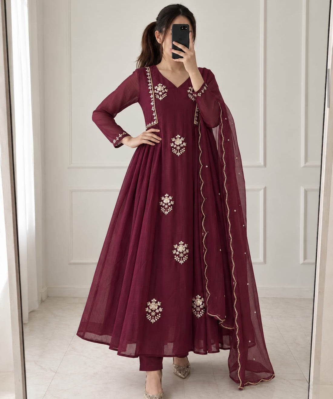 Wine Classy Look Aline Kurti