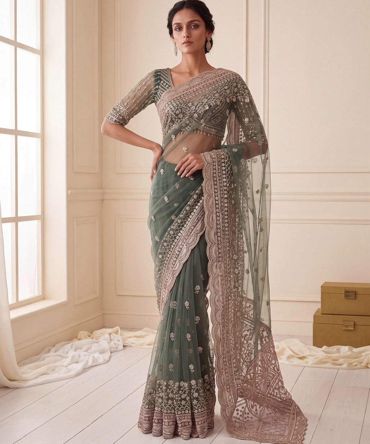 Luxurious Net Handwork Saree