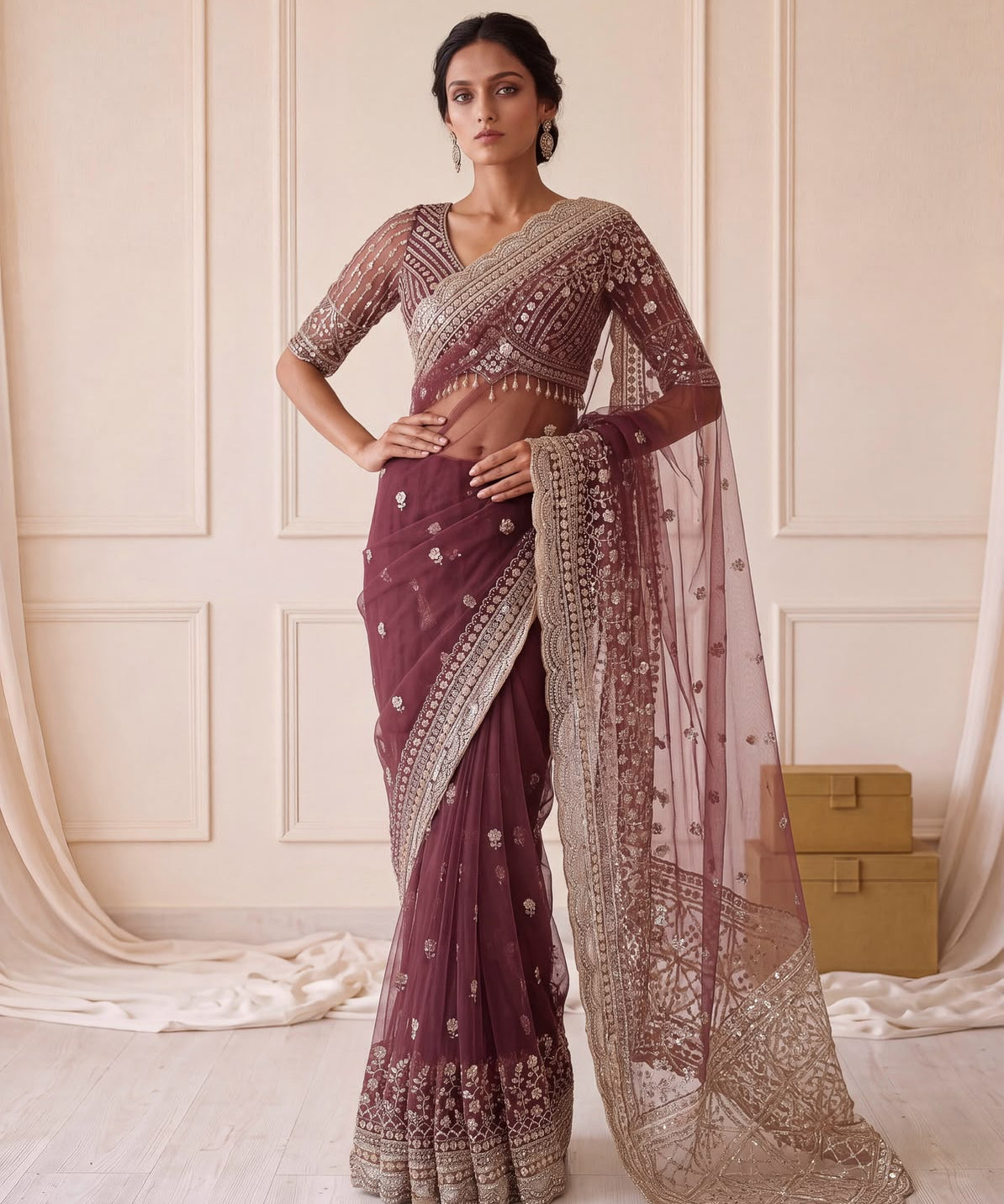 Luxurious Net Handwork Saree