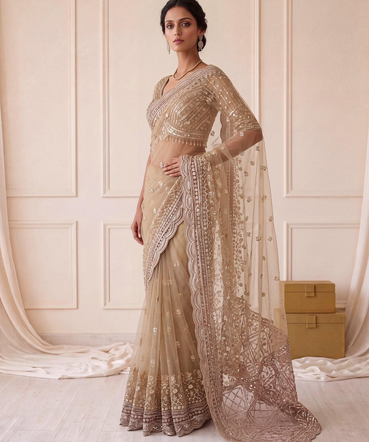 Luxurious Net Handwork Saree
