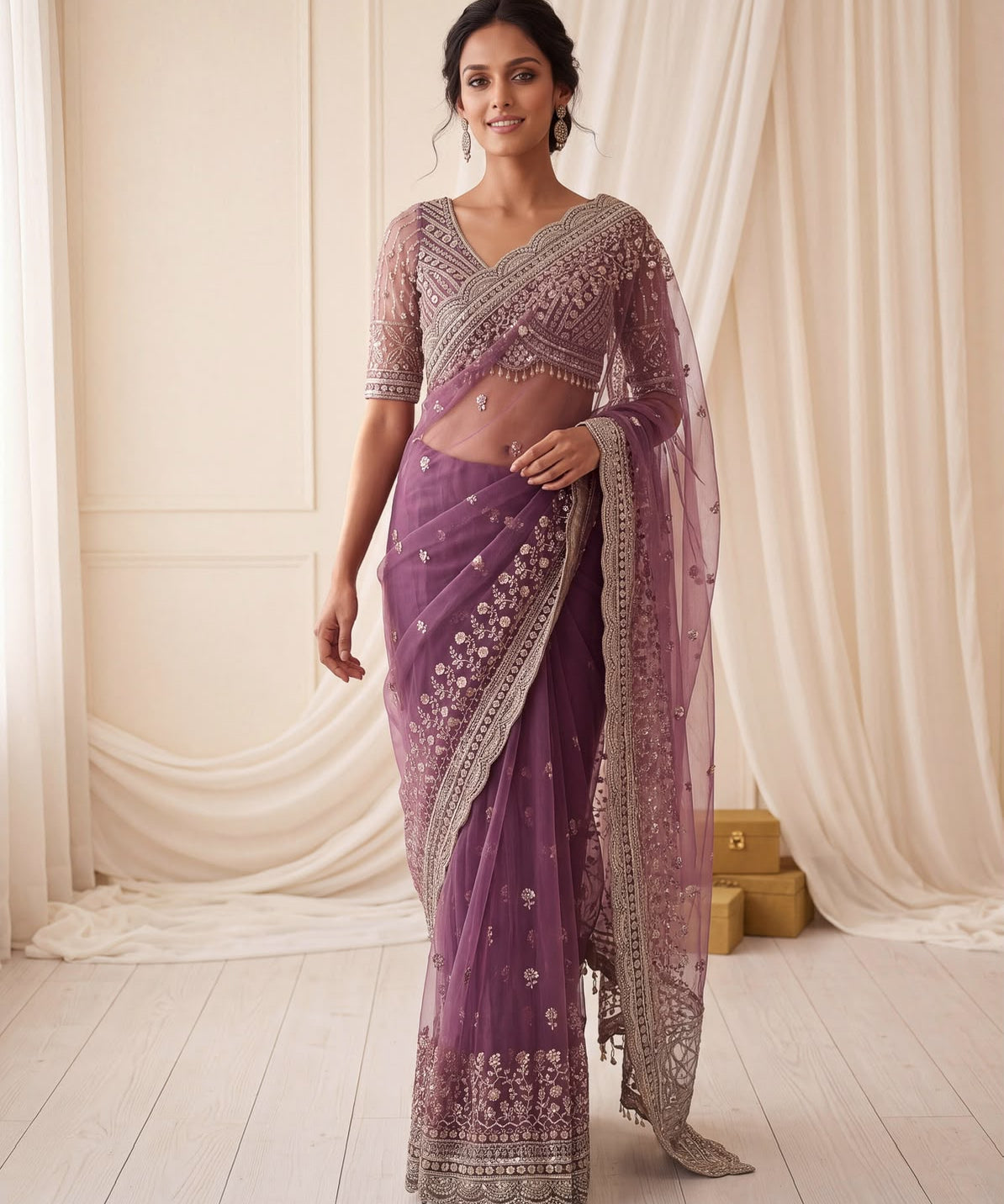Luxurious Net Handwork Saree