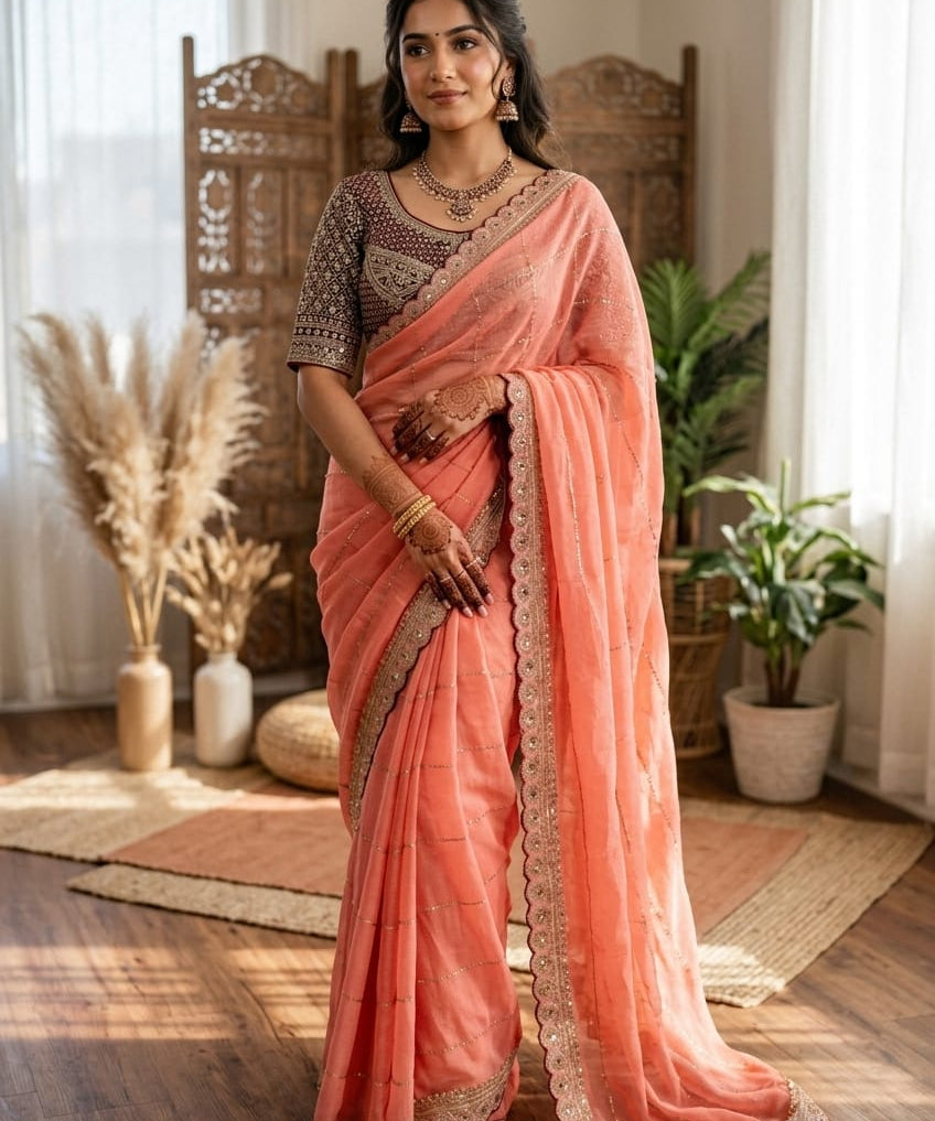 Premium Wedding Beads Work Saree