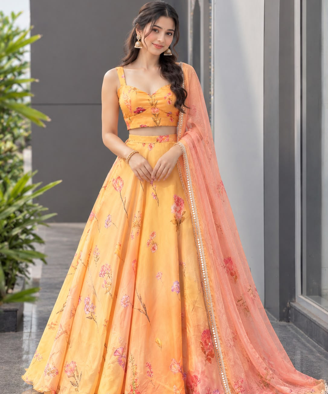 Flame Soft Organza Lehenga