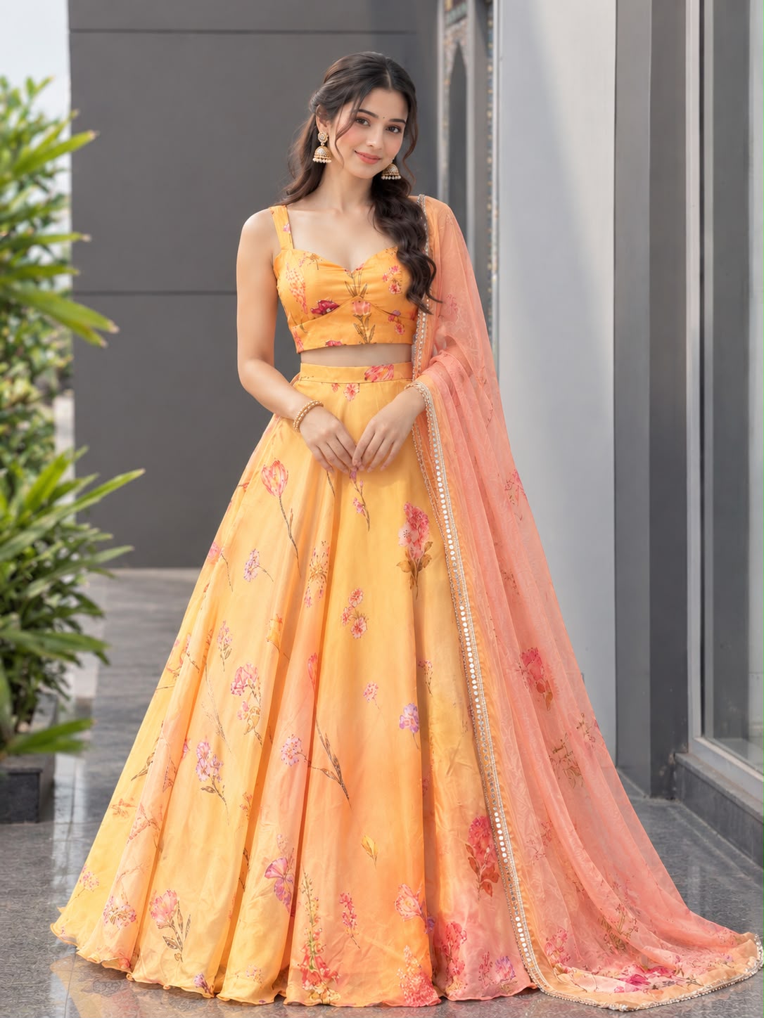 Flame Soft Organza Lehenga