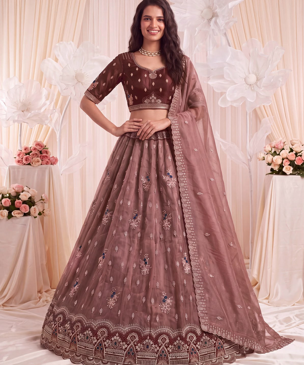 Charming Bridal Motif Handwork Lehenga
