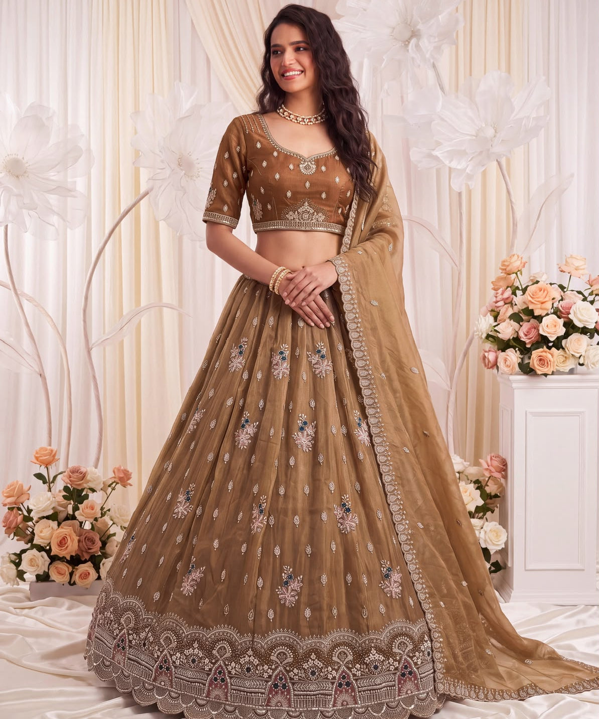 Charming Bridal Motif Handwork Lehenga