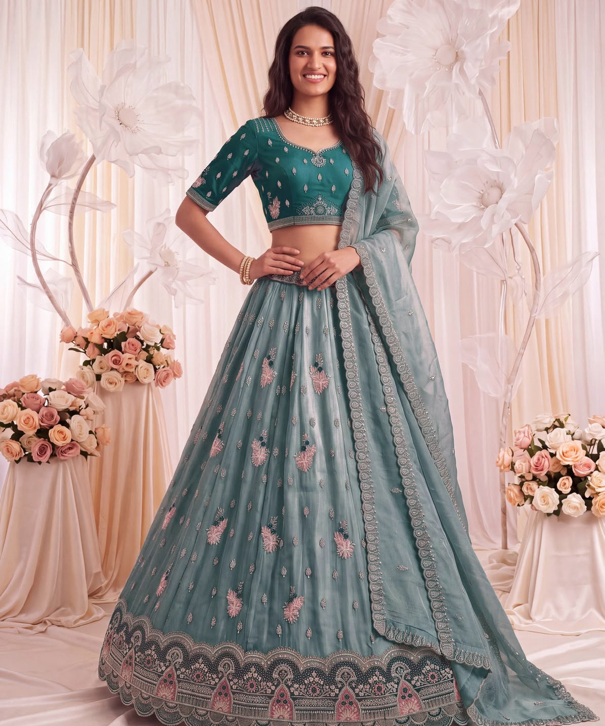 Charming Bridal Motif Handwork Lehenga