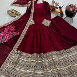 Maroon Fandy Silk Anarkali Gown