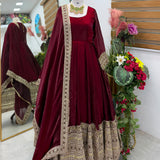 Maroon Fandy Silk Anarkali Gown