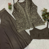 Wedding Embroidered Chinon Koti Plazzo