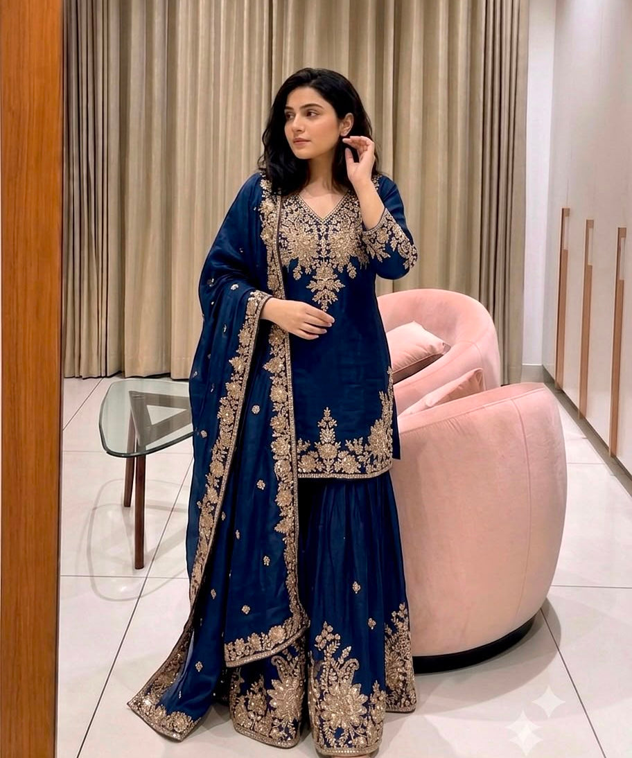 Trending Pakistani Embroidered Top Sharara