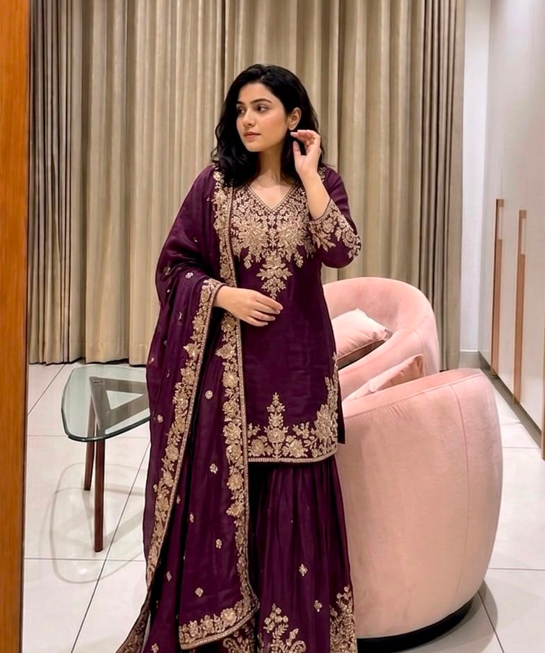 Trending Pakistani Embroidered Top Sharara
