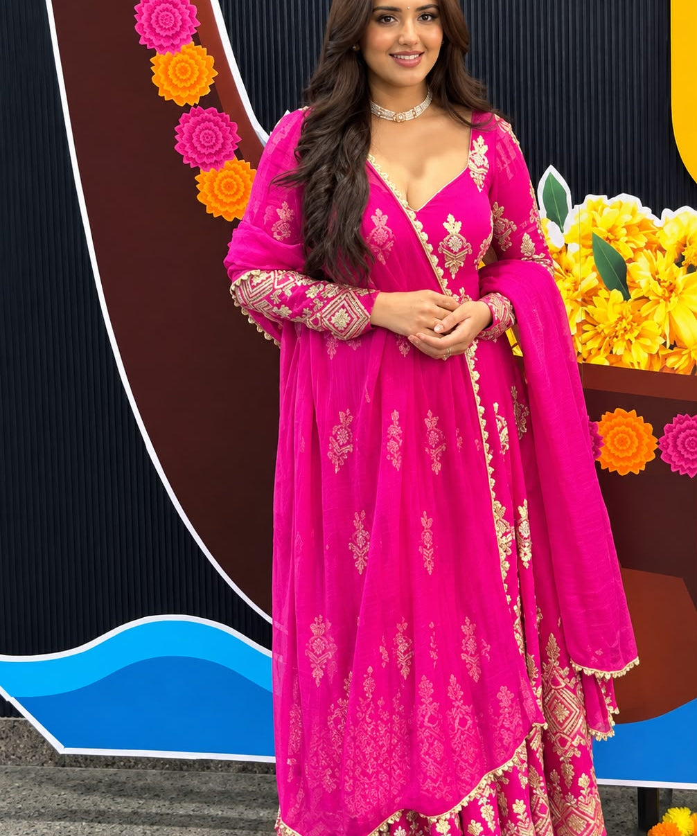 Pink Ethnic Embroidered Anarkali Gown
