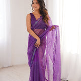 Shiny Heavy Soft Net Embroidered Saree