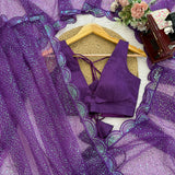 Shiny Heavy Soft Net Embroidered Saree
