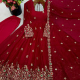 Maroon Ethnic Crush Silk Anarkali Gown