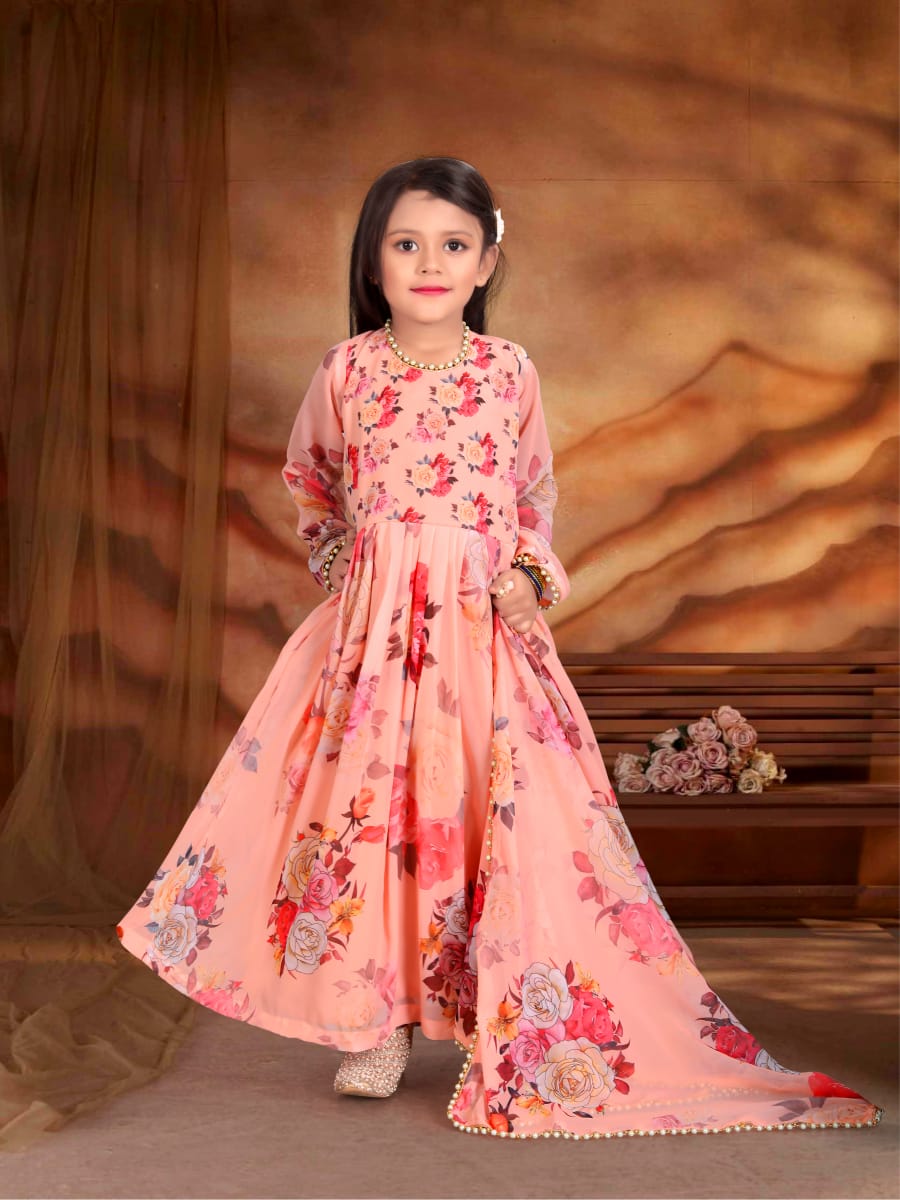 Floral Print Kids Gown