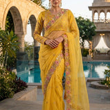 Beautiful Wedding Yellow Embroidered Saree