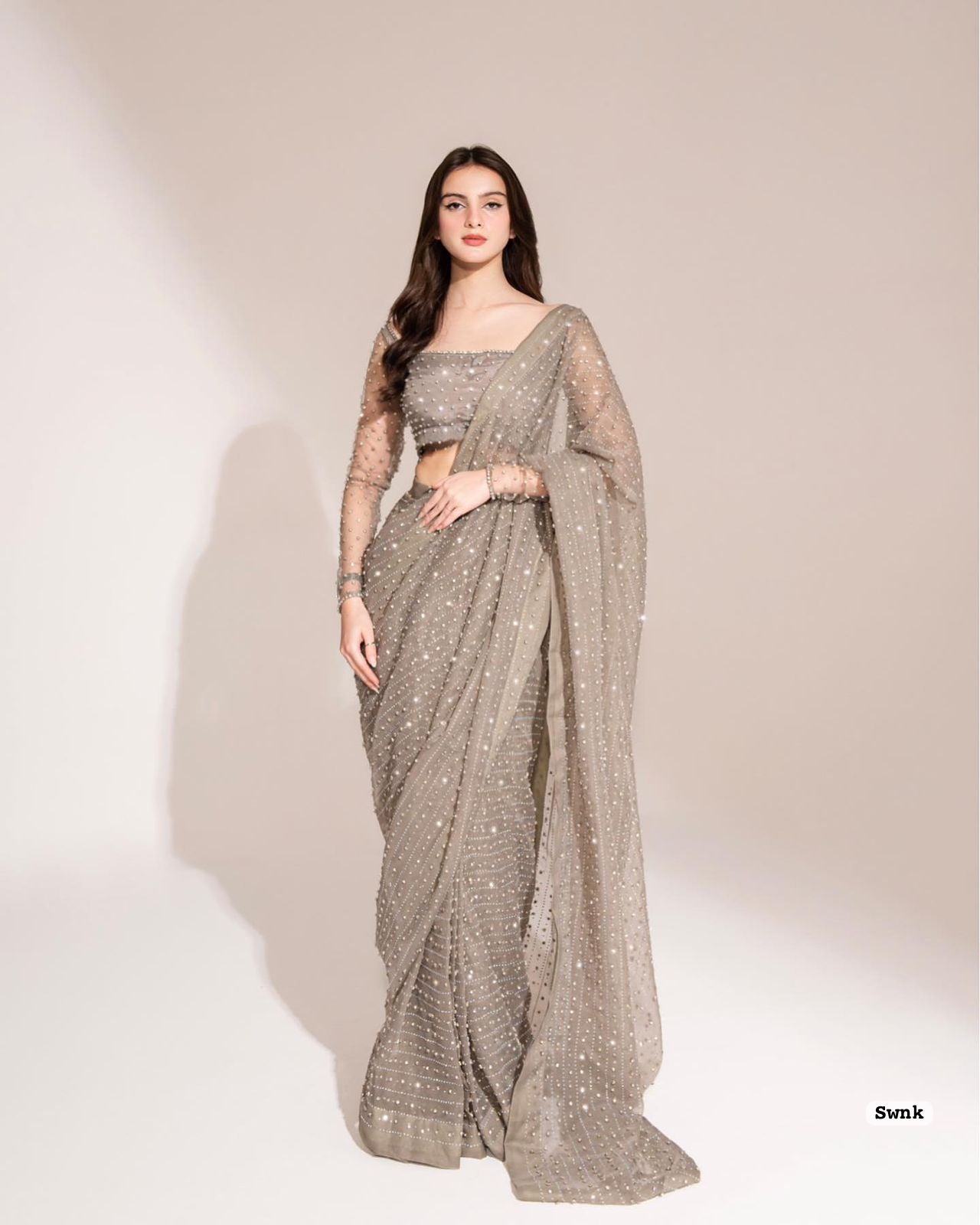 Modern Georgette  Swarovski Diamond Saree